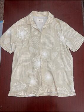 Folk Beige Printed Short-Sleeve Camp Shirt 100% Cotton